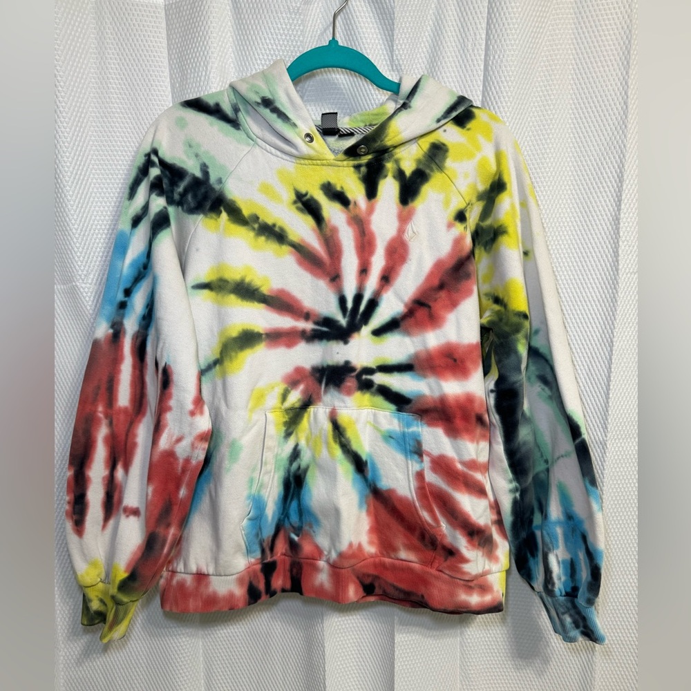 Volcom Tie-Dye Pullover Hoodie in White, Red, Yellow, Blue, Black